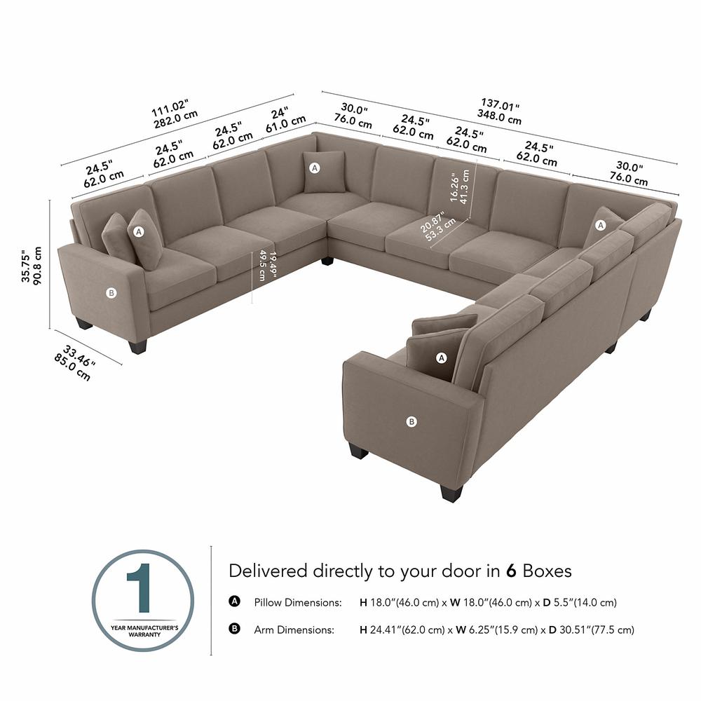Bush Furniture Stockton 137W U Shaped Sectional Couch in Tan Microsuede Fabric. Picture 7
