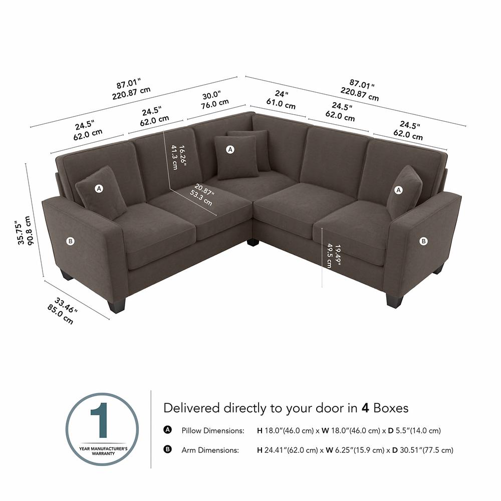 Bush Furniture Stockton 87W L Shaped Sectional Couch in Chocolate Brown Microsuede Fabric. Picture 8