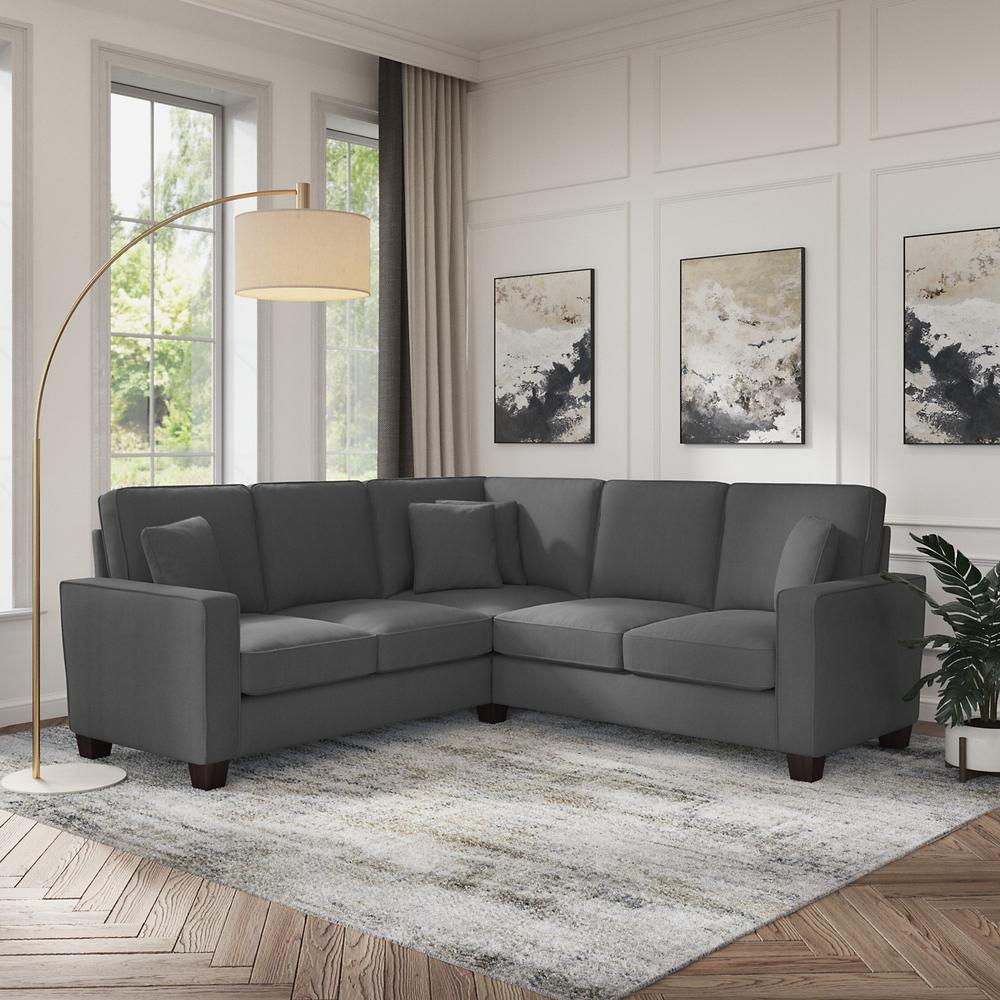 Bush Furniture Stockton 87W L Shaped Sectional Couch - Charcoal Gray Herringbone. Picture 6