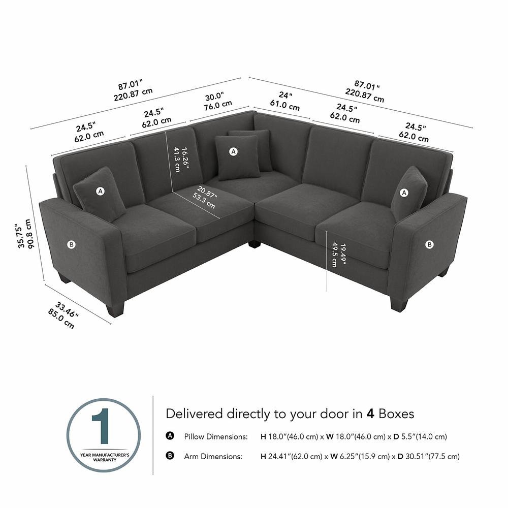Bush Furniture Stockton 87W L Shaped Sectional Couch - Charcoal Gray Herringbone. Picture 5