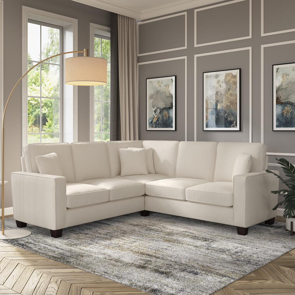 Bush Furniture Stockton 87W L Shaped Sectional Couch - Cream Herringbone Fabric. Picture 4