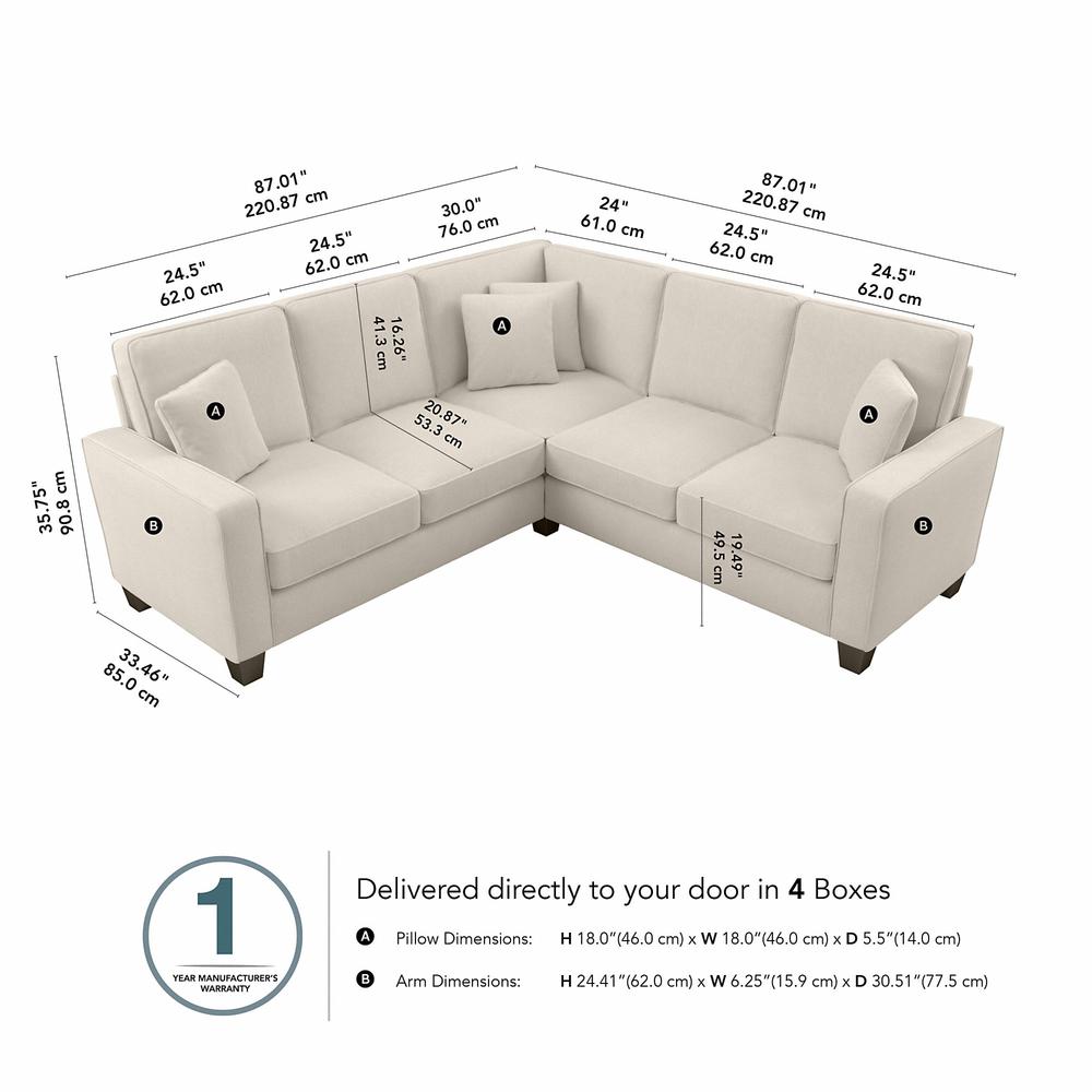 Bush Furniture Stockton 87W L Shaped Sectional Couch - Cream Herringbone Fabric. Picture 7