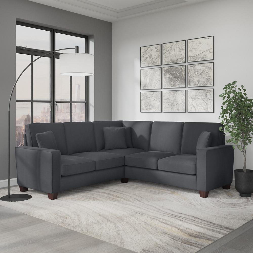 Bush Furniture Stockton 87W L Shaped Sectional Couch in Dark Gray Microsuede Fabric. Picture 4