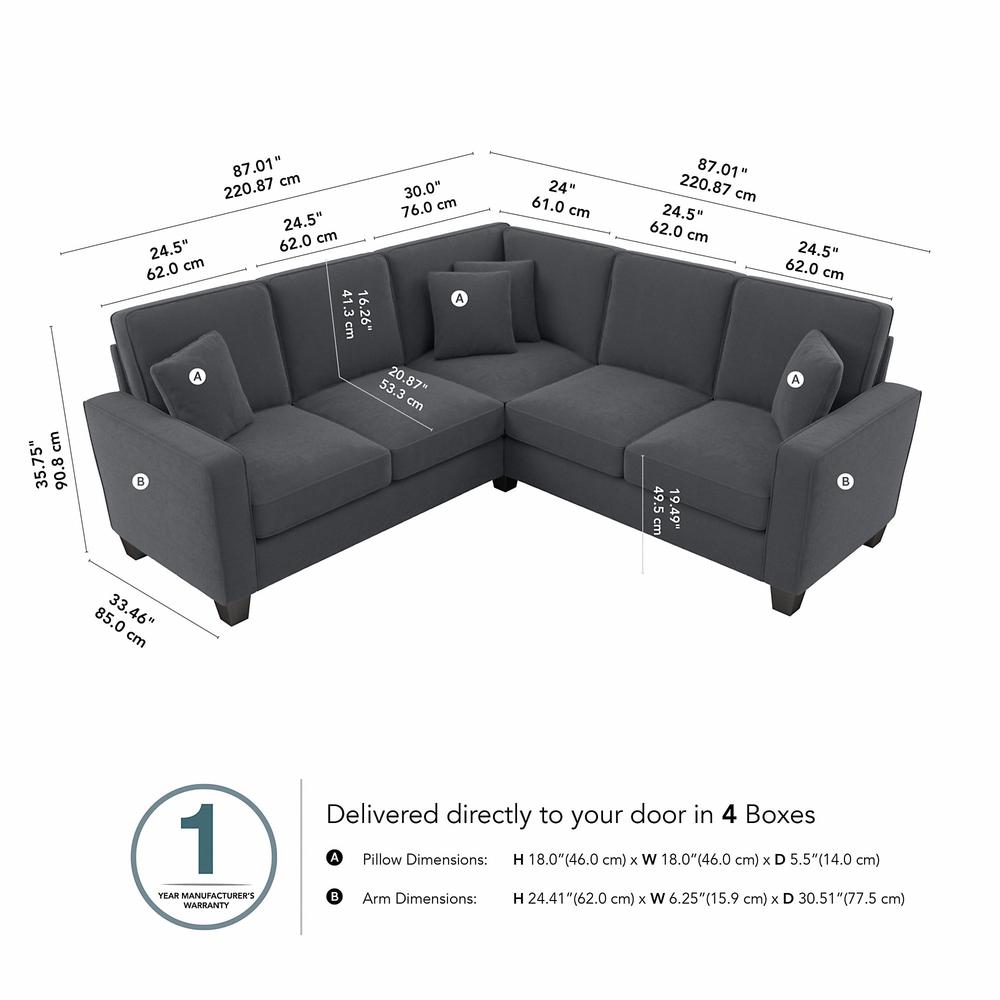 Bush Furniture Stockton 87W L Shaped Sectional Couch in Dark Gray Microsuede Fabric. Picture 6