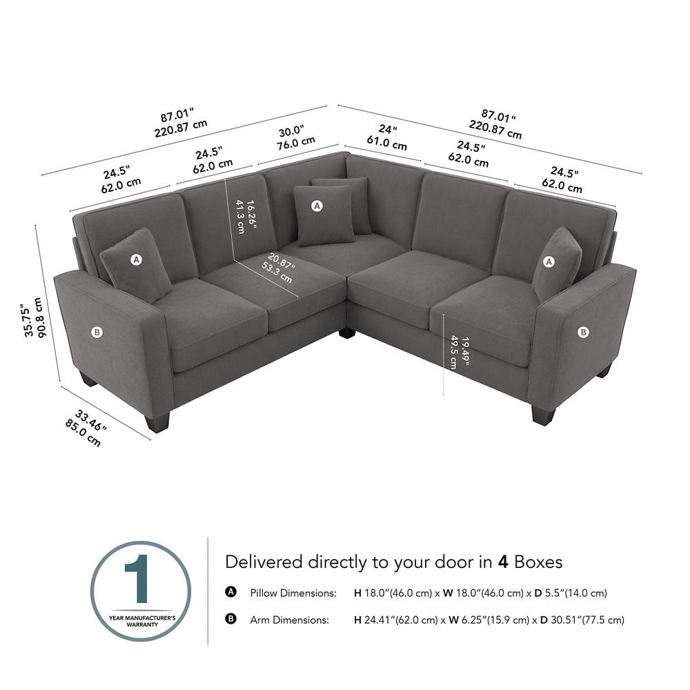 Bush Furniture Stockton 87W L Shaped Sectional Couch - French Gray Herringbone Fabric. Picture 7
