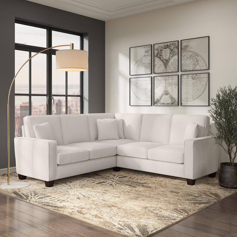 Bush Furniture Stockton 87W L Shaped Sectional Couch in Light Beige Microsuede Fabric. Picture 2