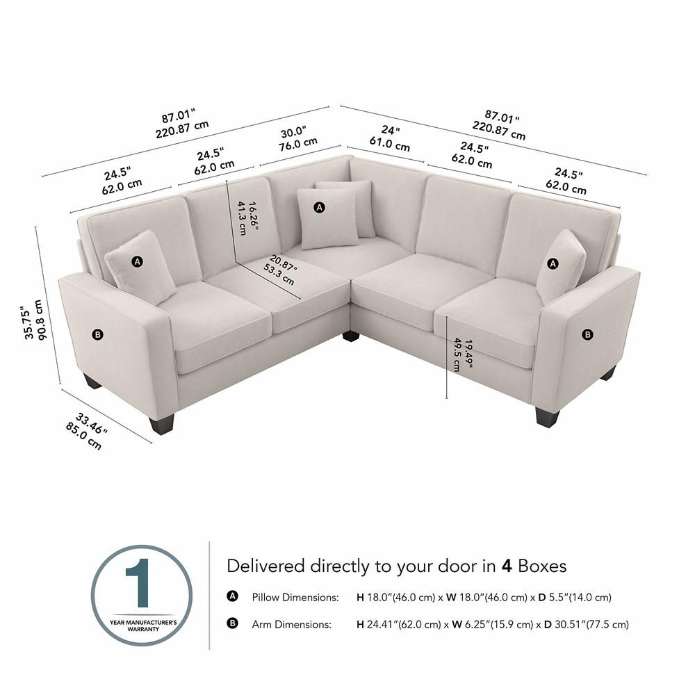 Bush Furniture Stockton 87W L Shaped Sectional Couch in Light Beige Microsuede Fabric. Picture 8