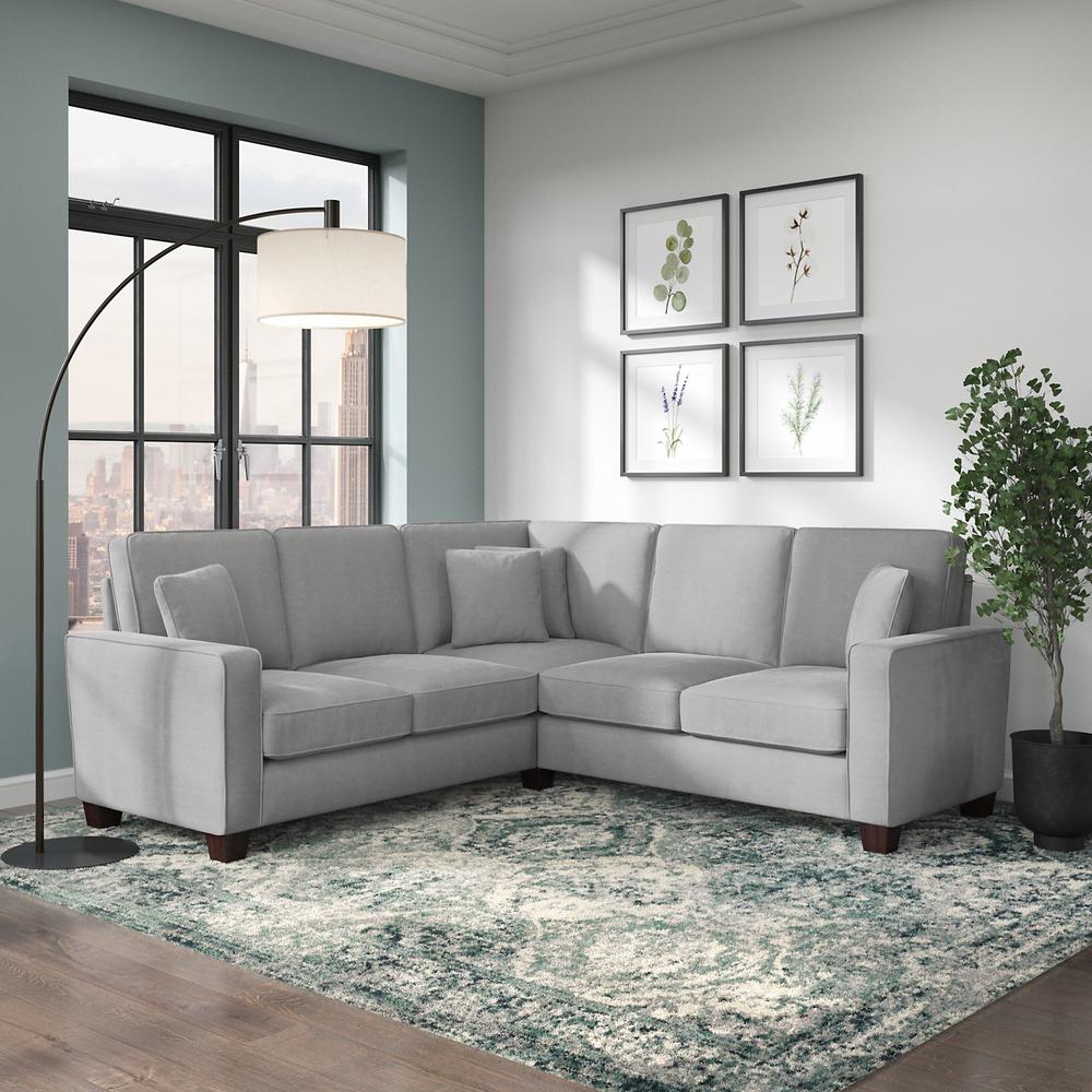 Bush Furniture Stockton 87W L Shaped Sectional Couch in Light Gray Microsuede Fabric. Picture 6