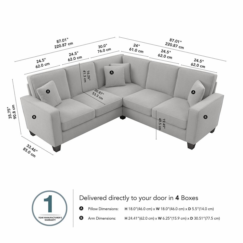Bush Furniture Stockton 87W L Shaped Sectional Couch in Light Gray Microsuede Fabric. Picture 8
