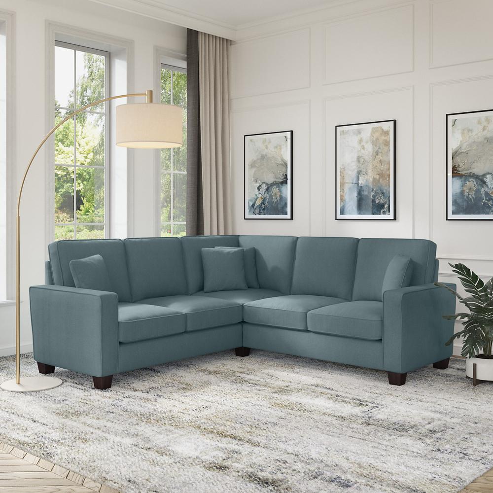 Bush Furniture Stockton 87W L Shaped Sectional Couch - Turkish Blue Herringbone Fabric. Picture 2