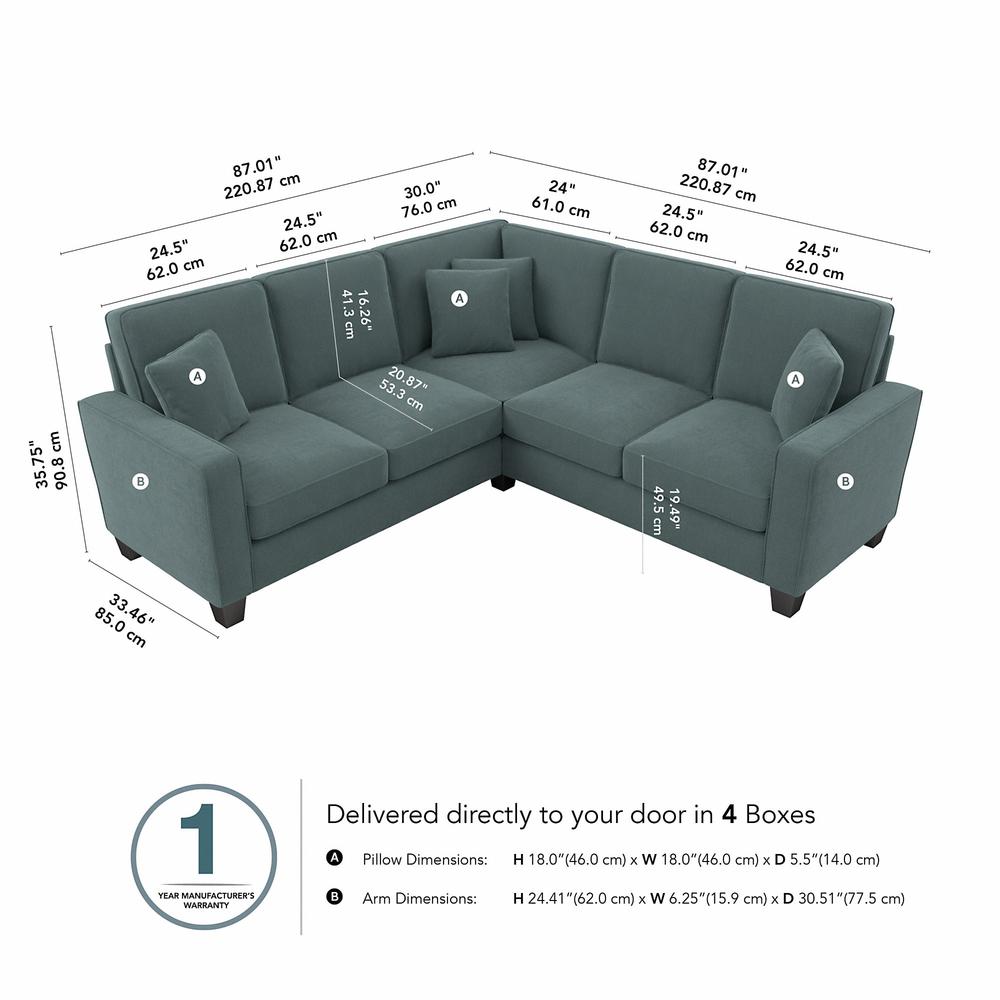 Bush Furniture Stockton 87W L Shaped Sectional Couch - Turkish Blue Herringbone Fabric. Picture 7