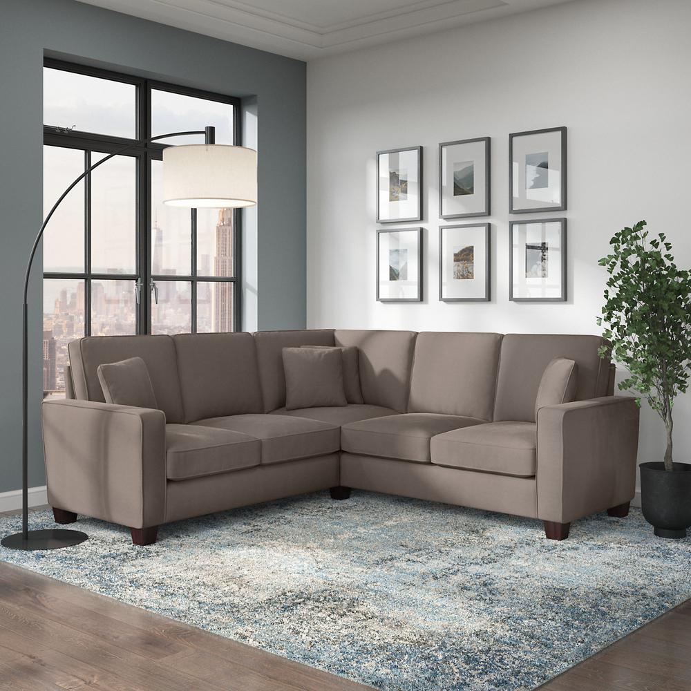 Bush Furniture Stockton 87W L Shaped Sectional Couch in Tan Microsuede Fabric. Picture 2