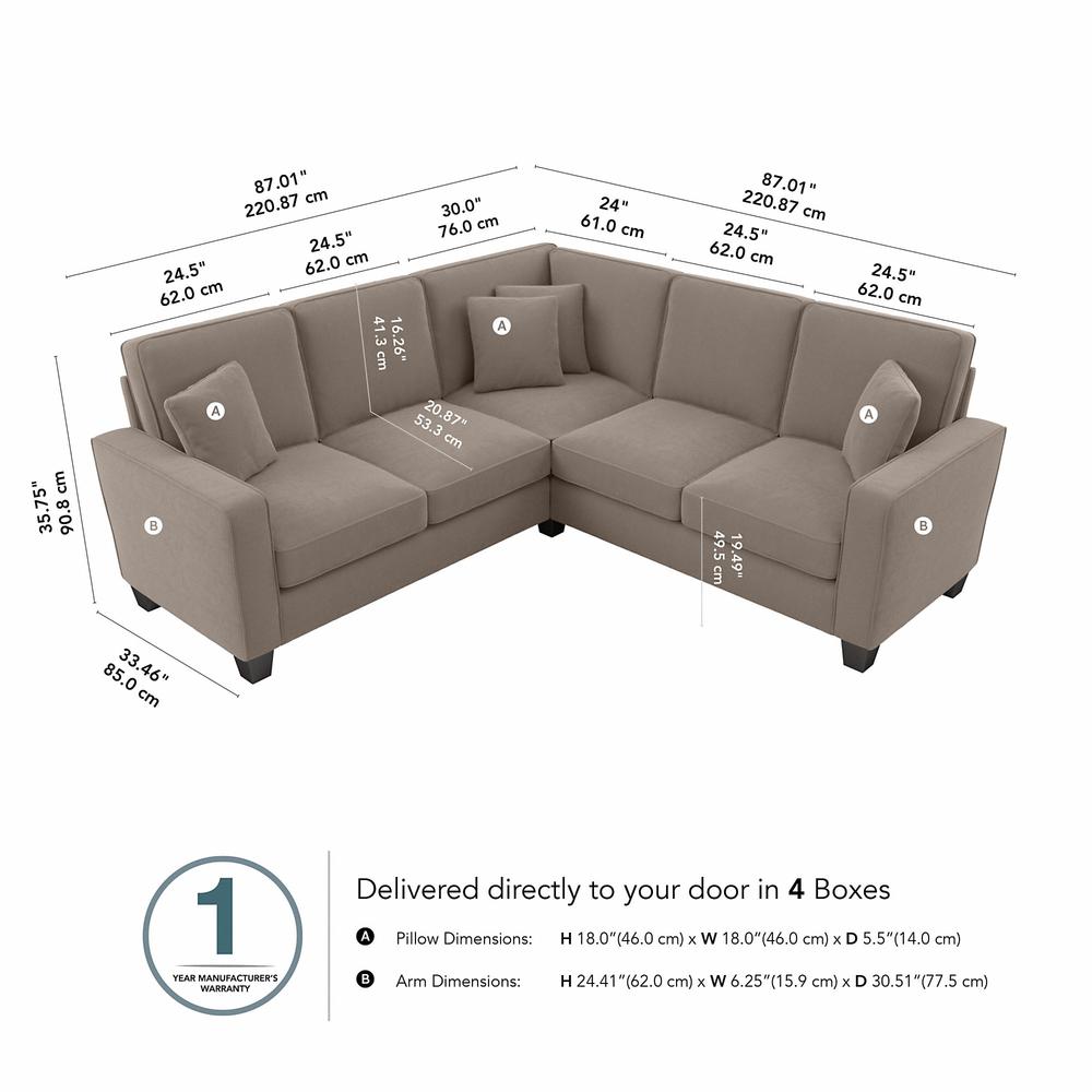 Bush Furniture Stockton 87W L Shaped Sectional Couch in Tan Microsuede Fabric. Picture 8