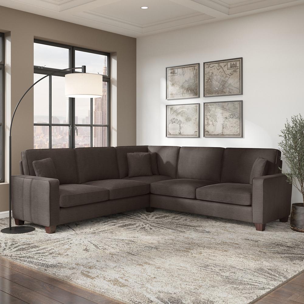 Bush Furniture Stockton 99W L Shaped Sectional Couch in Chocolate Brown Microsuede Fabric. Picture 5