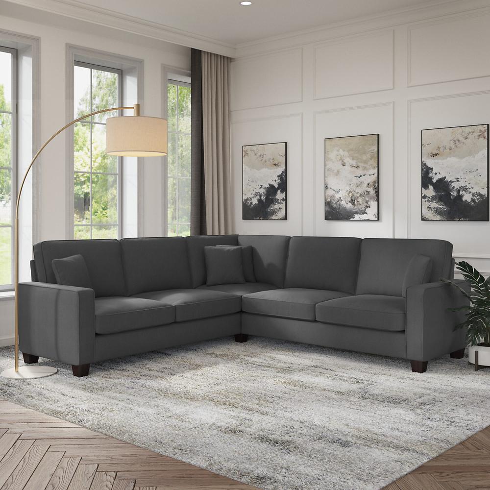 Bush Furniture Stockton 99W L Shaped Sectional Couch - Charcoal Gray Herringbone. Picture 6