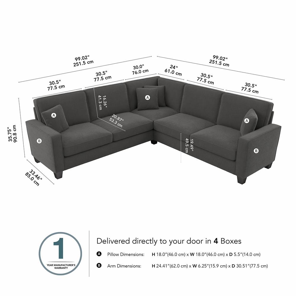 Bush Furniture Stockton 99W L Shaped Sectional Couch - Charcoal Gray Herringbone. Picture 7