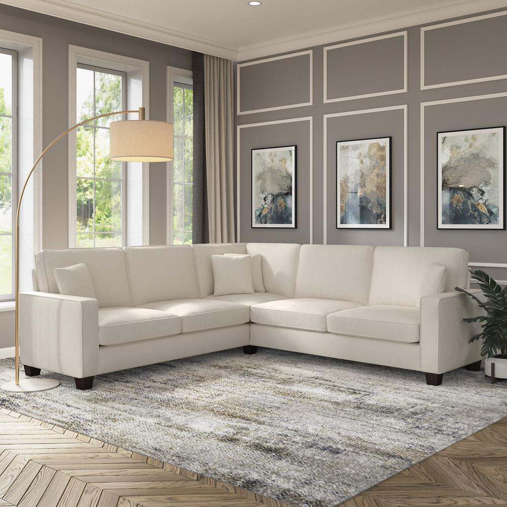 Bush Furniture Stockton 99W L Shaped Sectional Couch - Cream Herringbone Fabric. Picture 8