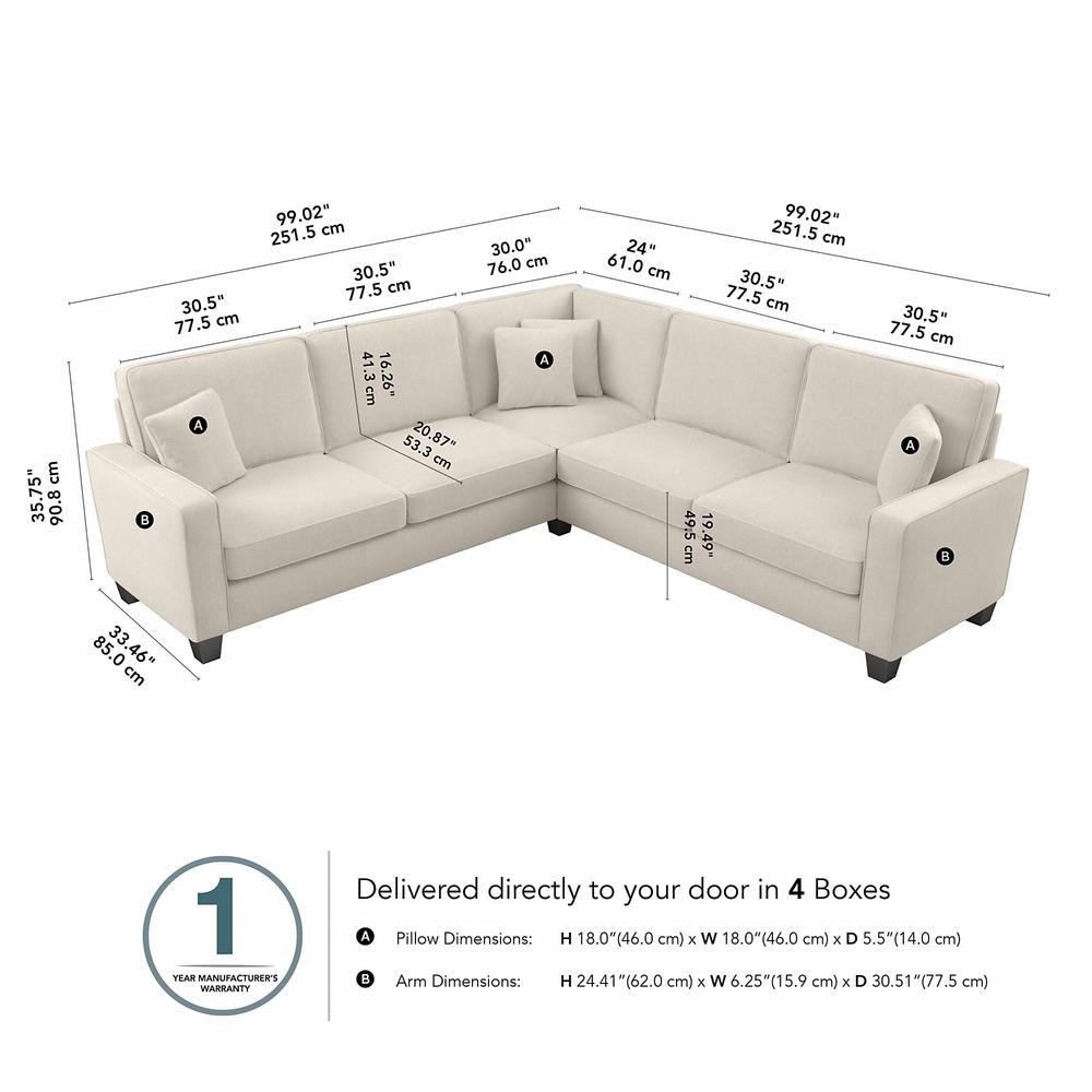 Bush Furniture Stockton 99W L Shaped Sectional Couch - Cream Herringbone Fabric. Picture 7