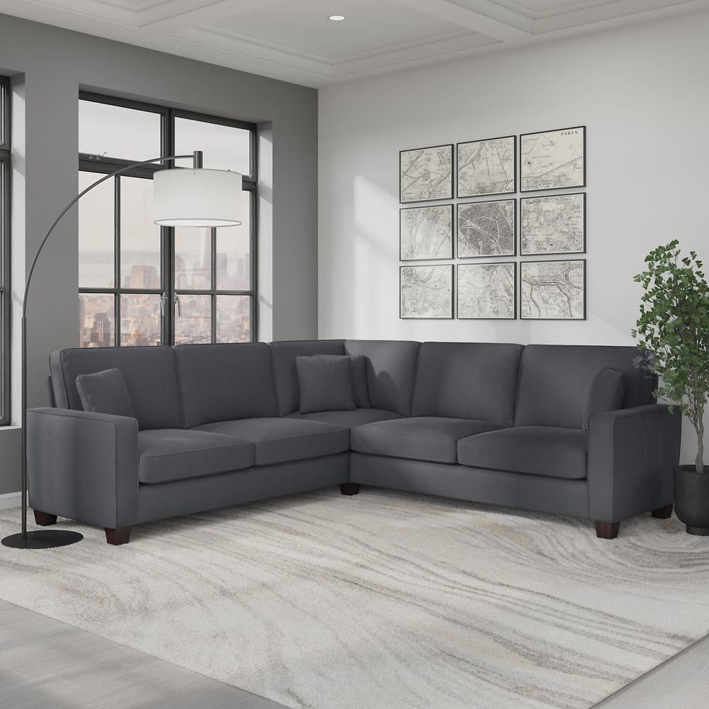 Bush Furniture Stockton 99W L Shaped Sectional Couch in Dark Gray Microsuede Fabric. Picture 3