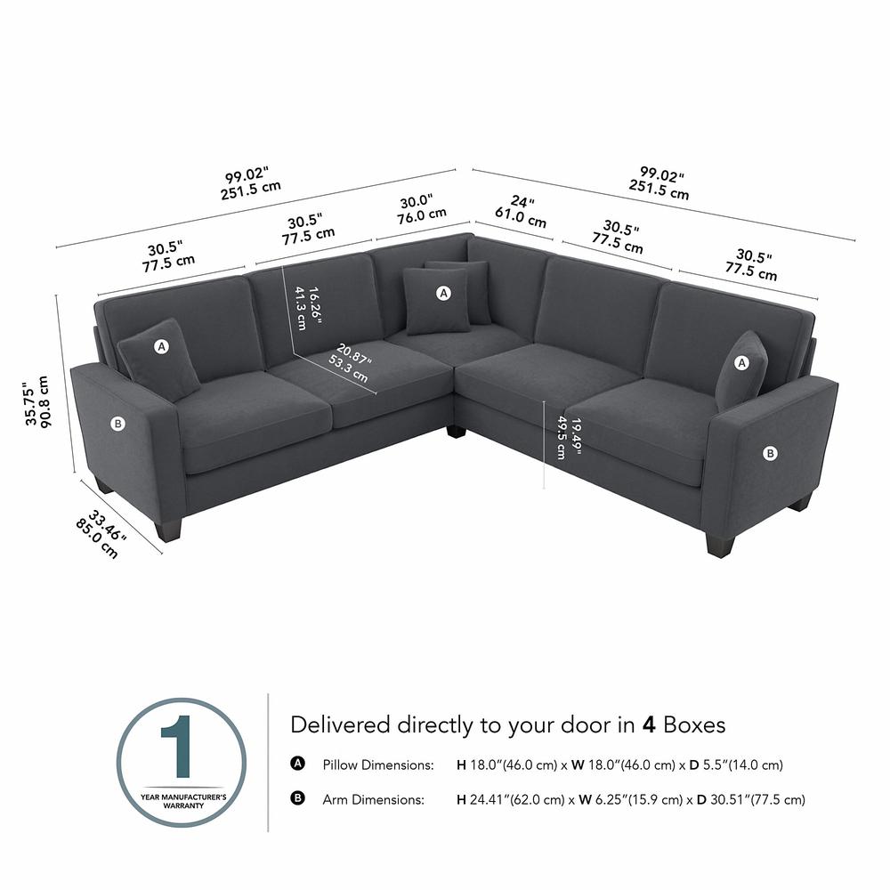 Bush Furniture Stockton 99W L Shaped Sectional Couch in Dark Gray Microsuede Fabric. Picture 7
