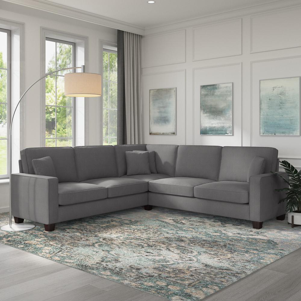 Bush Furniture Stockton 99W L Shaped Sectional Couch - French Gray Herringbone Fabric. Picture 3