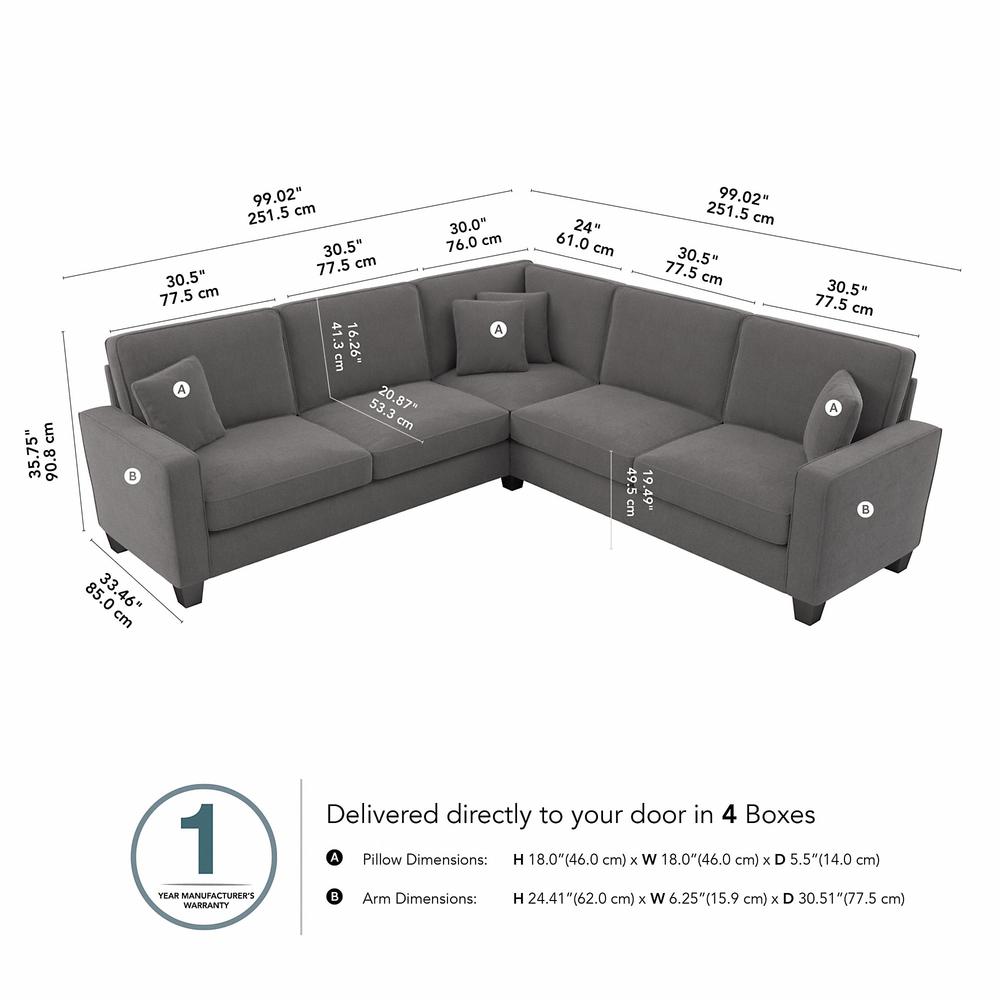 Bush Furniture Stockton 99W L Shaped Sectional Couch - French Gray Herringbone Fabric. Picture 6