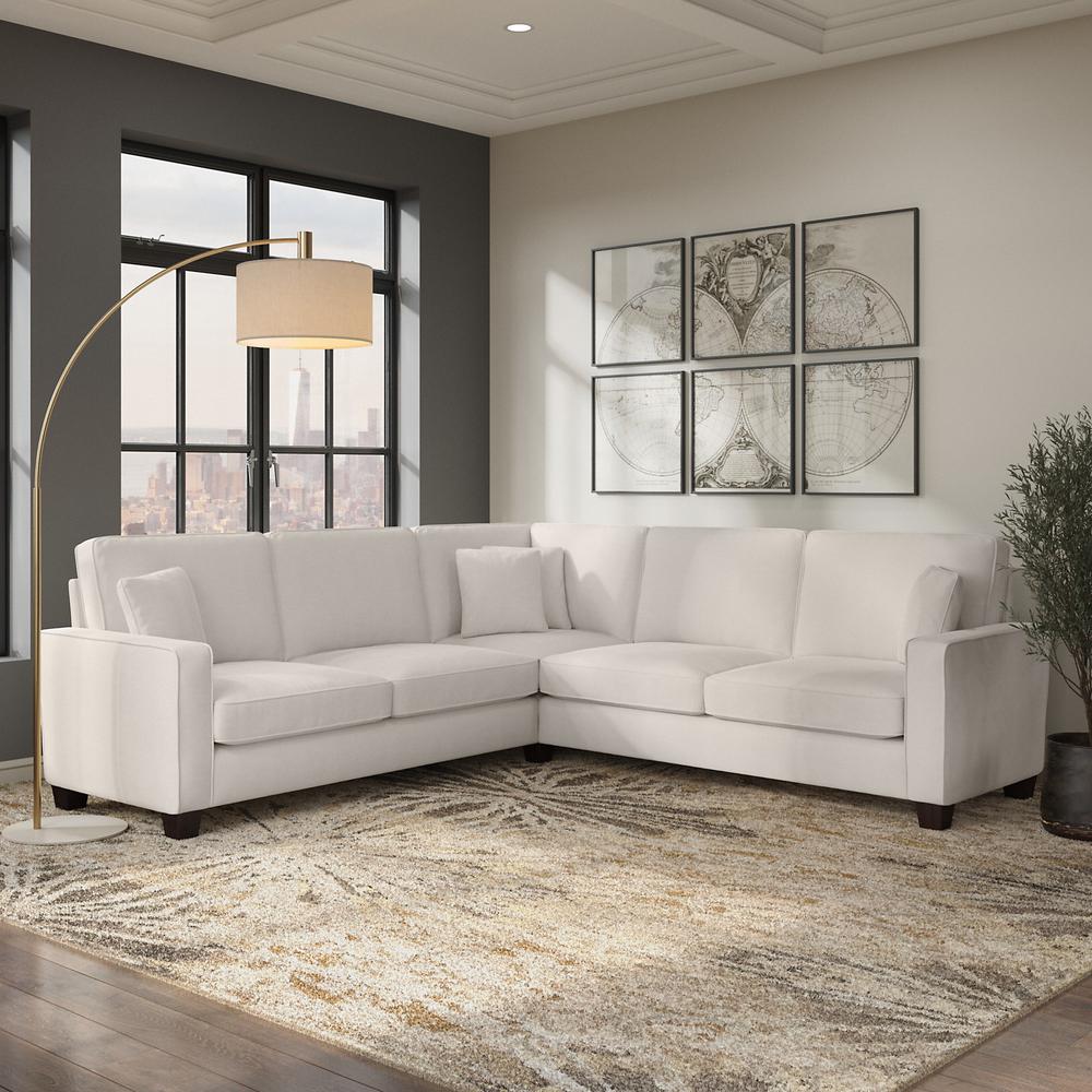 Bush Furniture Stockton 99W L Shaped Sectional Couch in Light Beige Microsuede Fabric. Picture 2