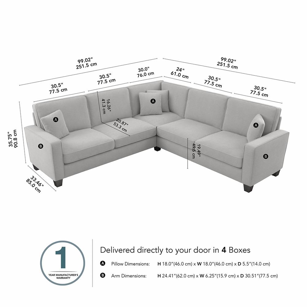 Bush Furniture Stockton 99W L Shaped Sectional Couch in Light Gray Microsuede Fabric. Picture 7