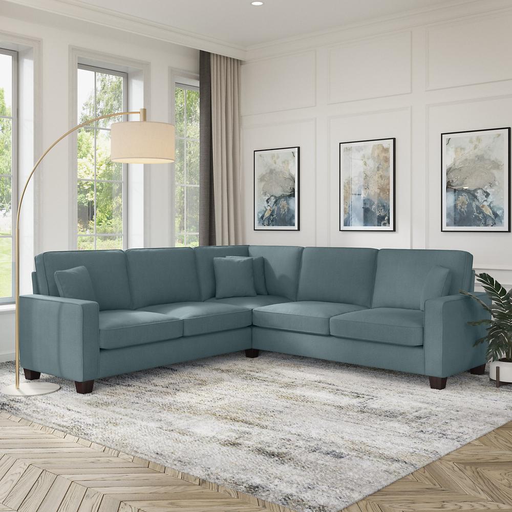 Bush Furniture Stockton 99W L Shaped Sectional Couch - Turkish Blue Herringbone Fabric. Picture 2