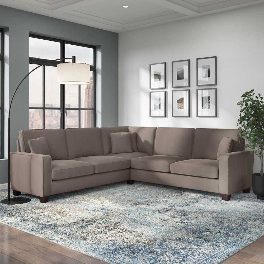 Bush Furniture Stockton 99W L Shaped Sectional Couch in Tan Microsuede Fabric. Picture 4