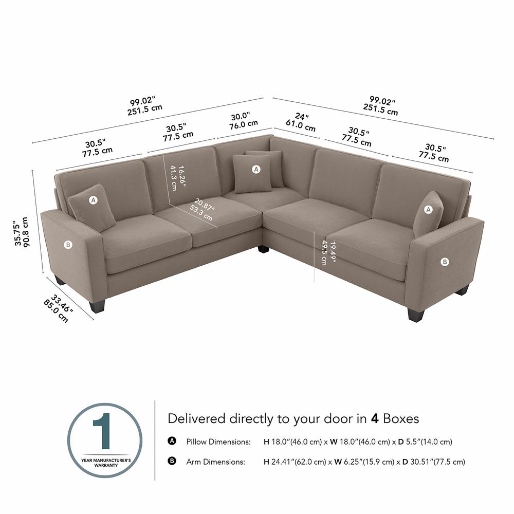 Bush Furniture Stockton 99W L Shaped Sectional Couch in Tan Microsuede Fabric. Picture 8