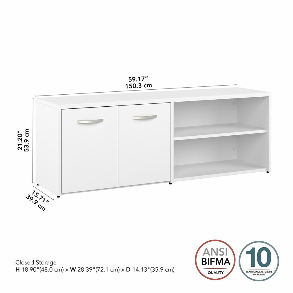 Bush Business Furniture Hybrid Low Storage Cabinet with Doors and Shelves - White/White. Picture 5