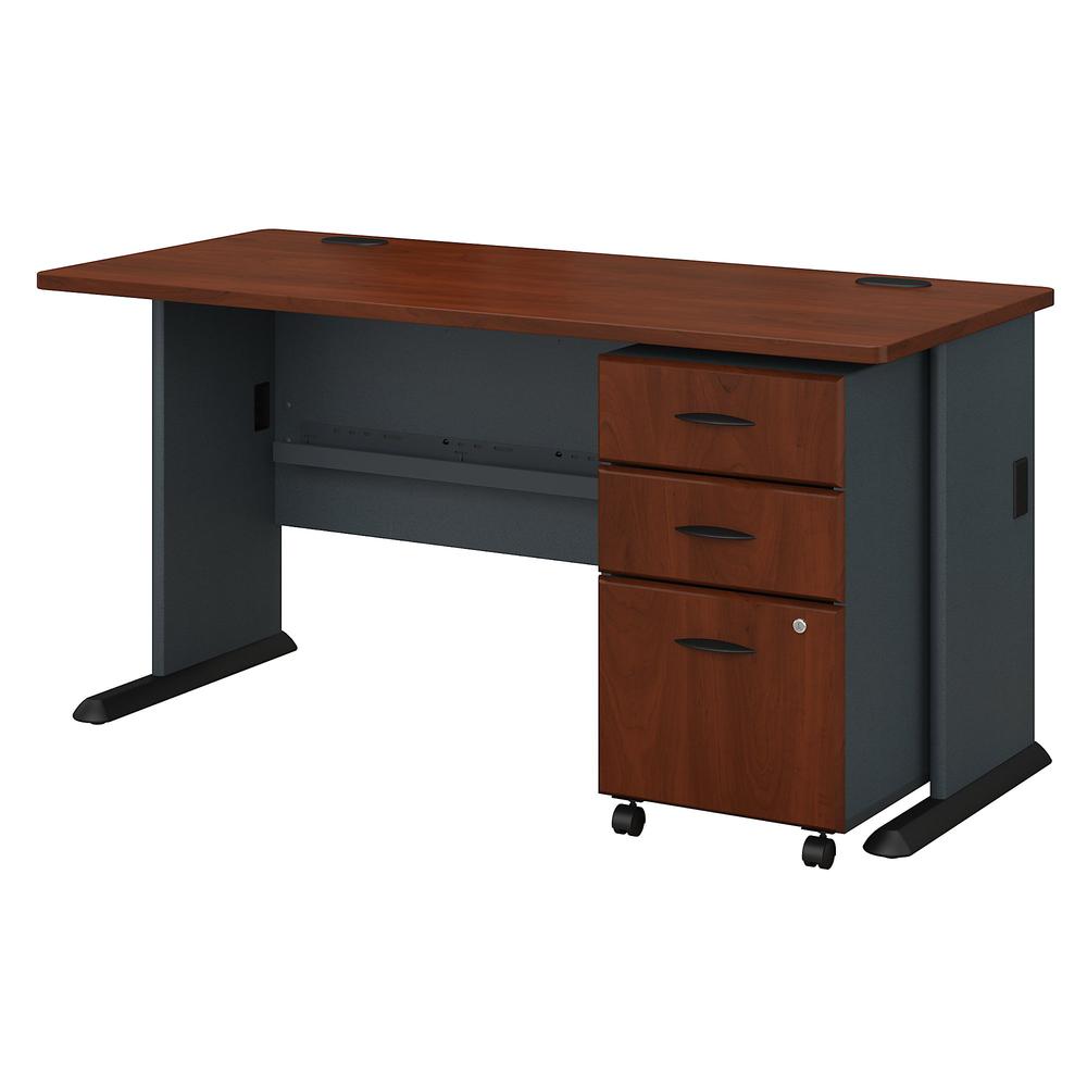Bush Business Furniture Series A 60W Desk with Mobile File Cabinet, Hansen Cherry. The main picture.
