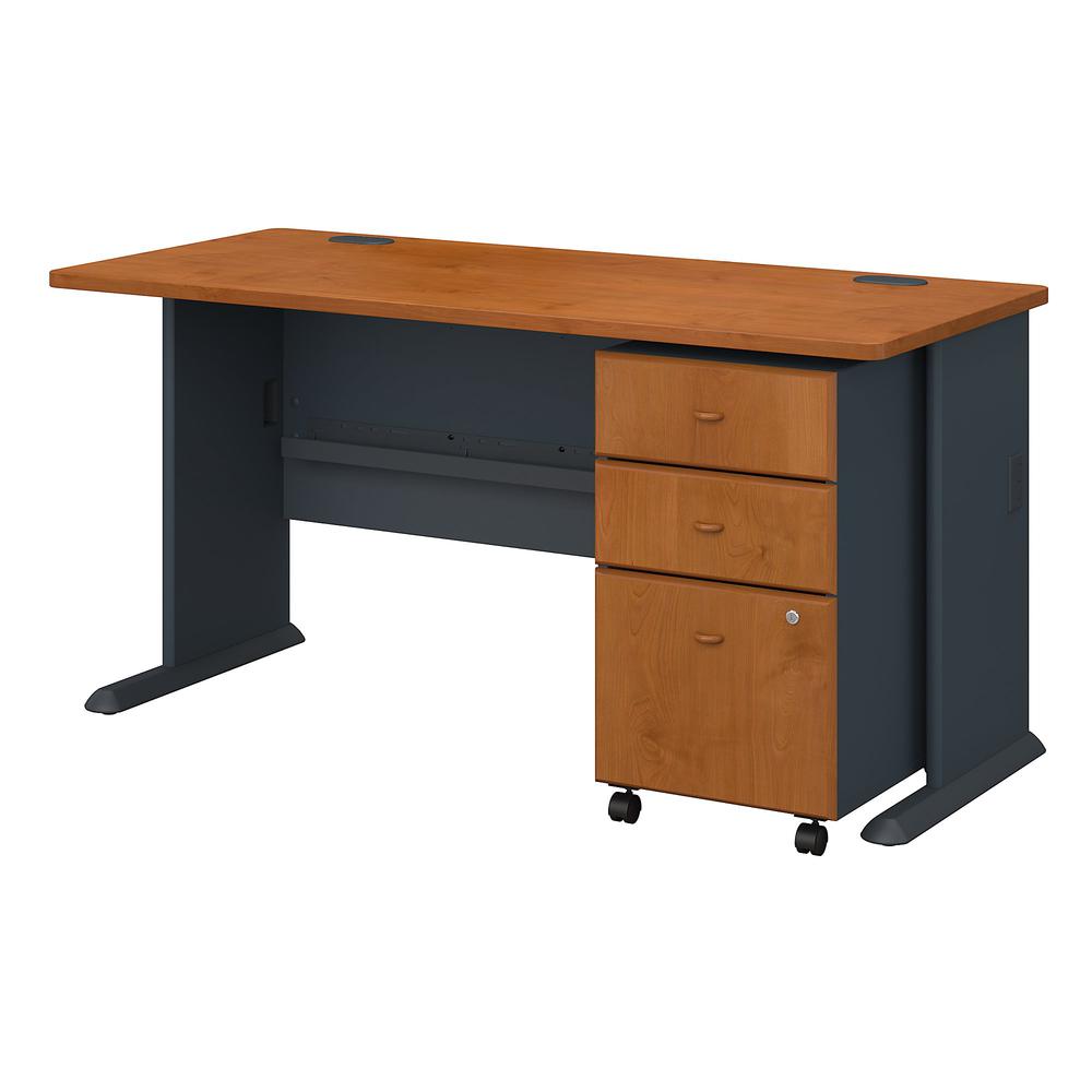 Bush Business Furniture Series A 60W Desk with Mobile File Cabinet, Natural Cherry/Slate. Picture 1