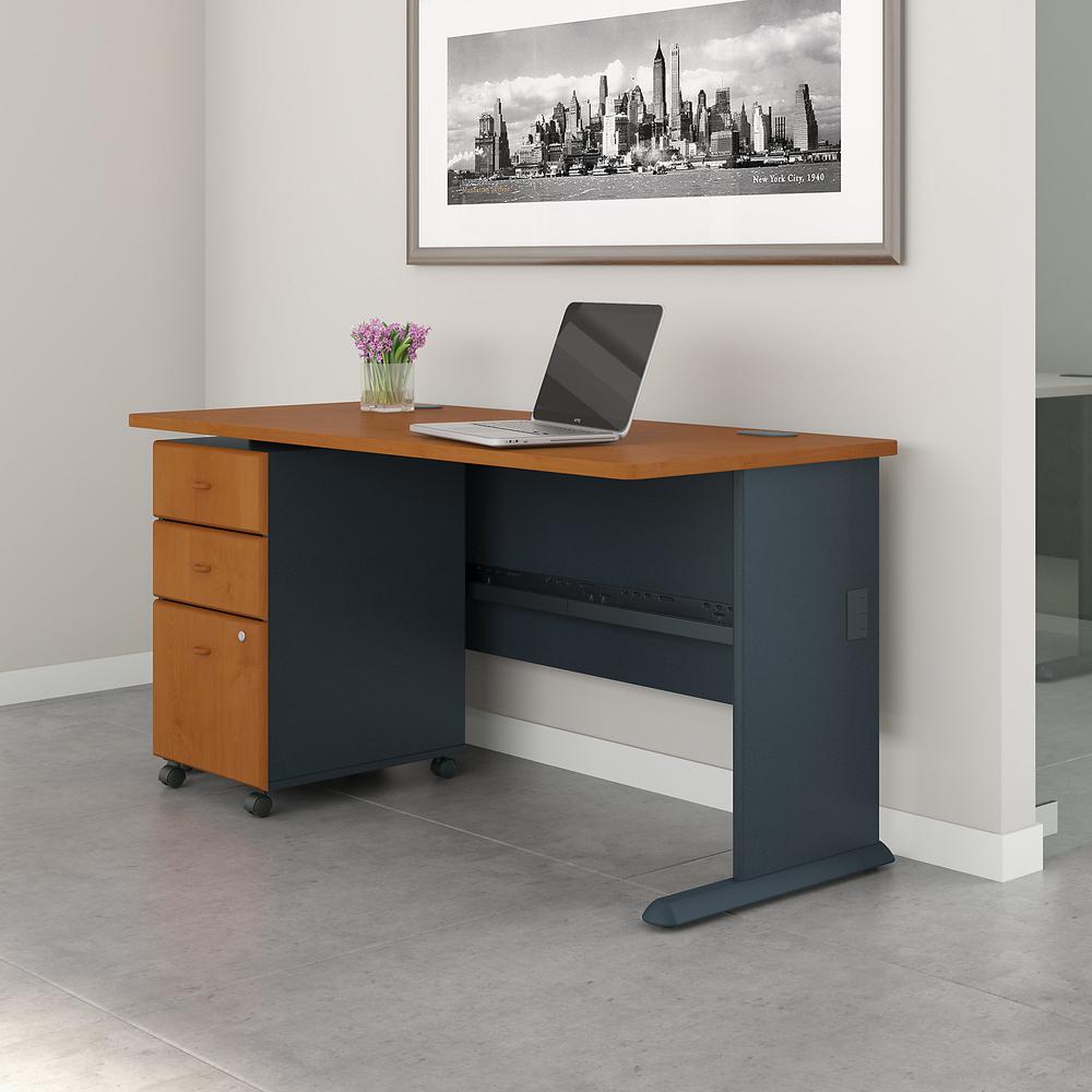 Bush Business Furniture Series A 60W Desk with Mobile File Cabinet, Natural Cherry/Slate. Picture 2