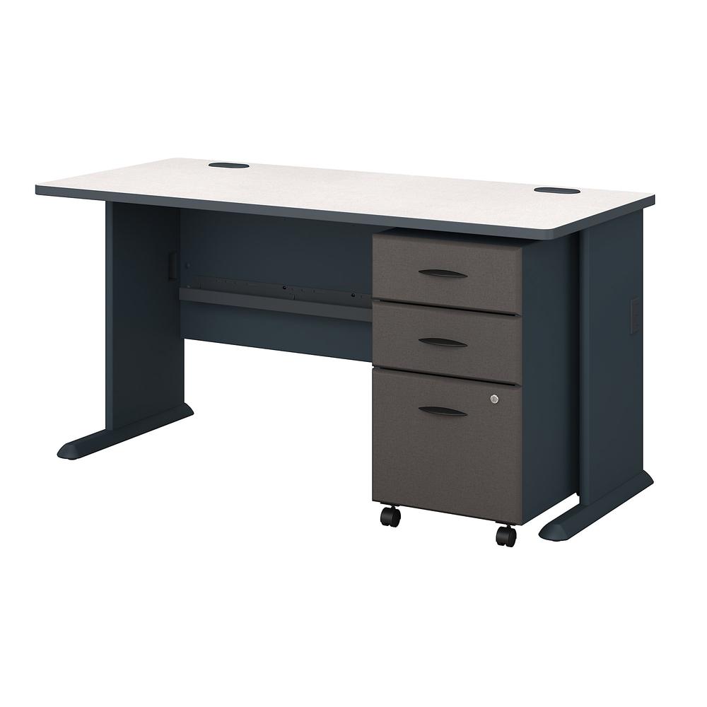 Bush Business Furniture Series A 60W Desk with Mobile File Cabinet, Slate/White Spectrum. Picture 1