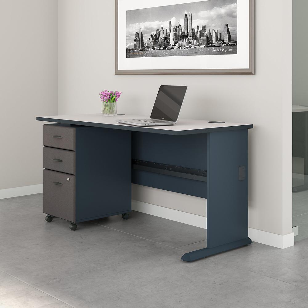Bush Business Furniture Series A 60W Desk with Mobile File Cabinet, Slate/White Spectrum. Picture 2