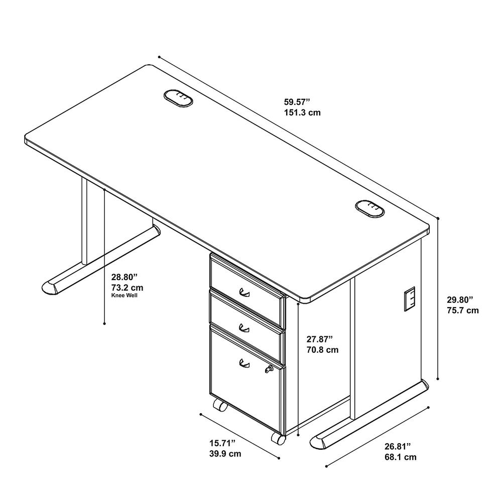 Bush Business Furniture Series A 60W Desk with Mobile File Cabinet, Slate/White Spectrum. Picture 8