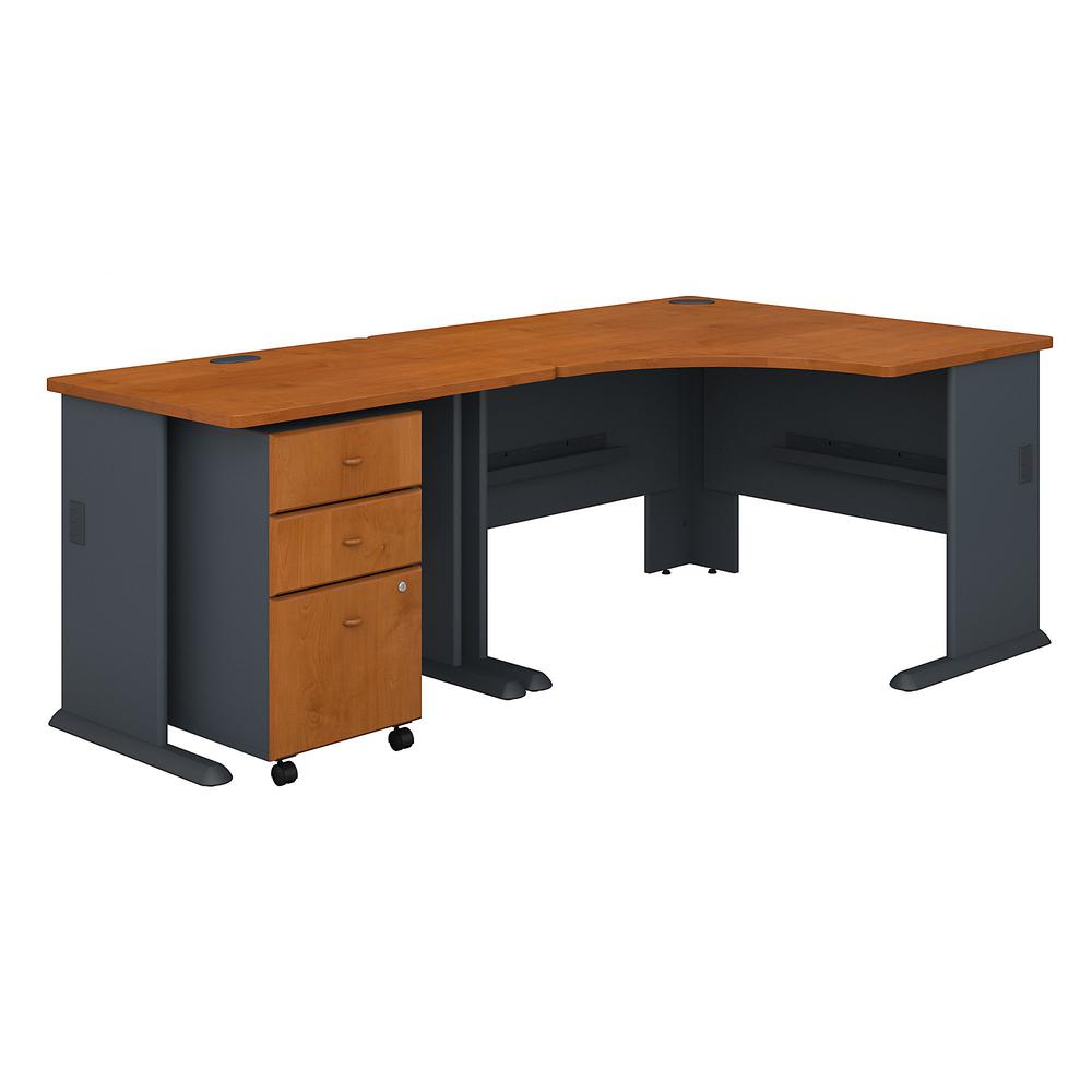 Bush Business Furniture Series A 48W Corner Desk with 36W Return and Mobile File Cabinet, Natural Cherry/Slate. Picture 1