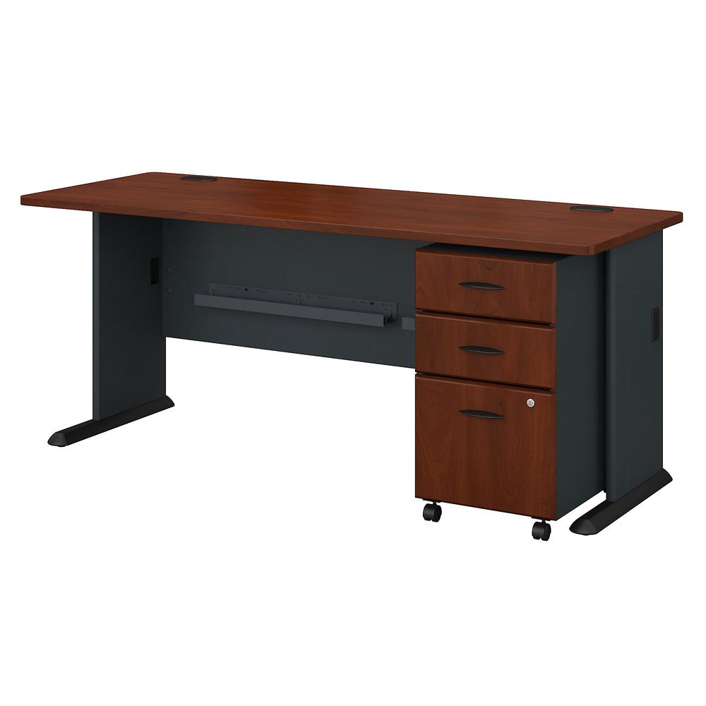 Bush Business Furniture Series A 72W Desk with Mobile File Cabinet, Hansen Cherry/Galaxy. Picture 1