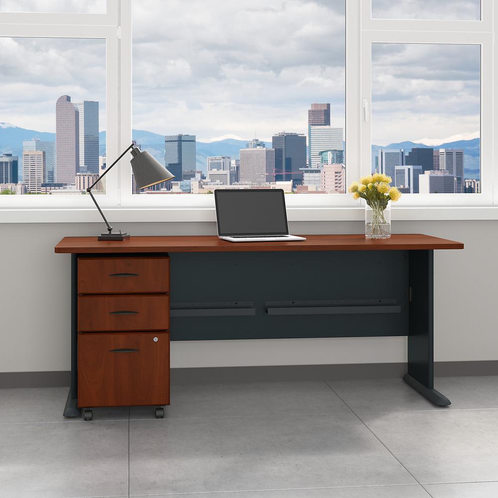 Bush Business Furniture Series A 72W Desk with Mobile File Cabinet, Hansen Cherry/Galaxy. Picture 2