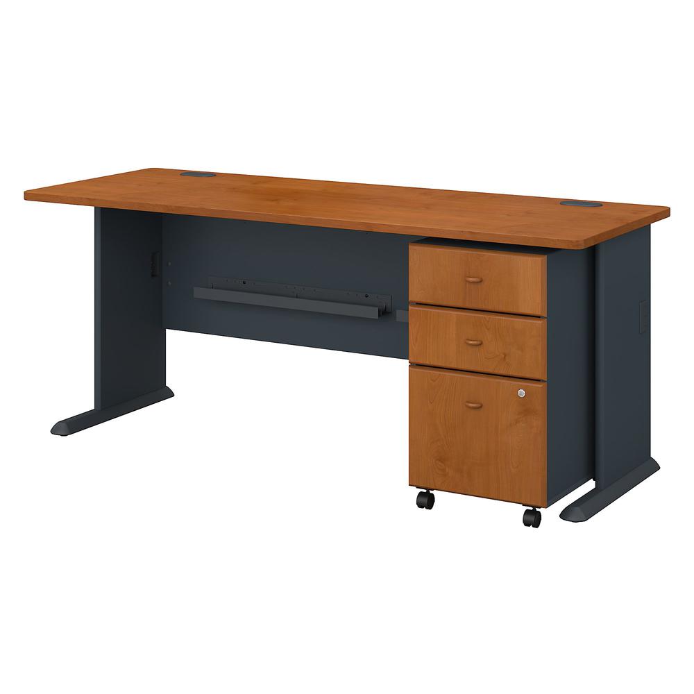 Bush Business Furniture Series A 72W Desk with Mobile File Cabinet in Natural Cherry and Slate. Picture 1