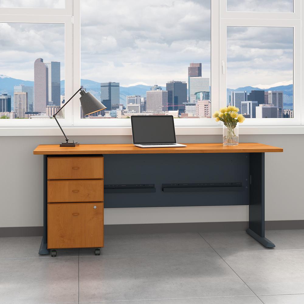 Bush Business Furniture Series A 72W Desk with Mobile File Cabinet in Natural Cherry and Slate. Picture 2