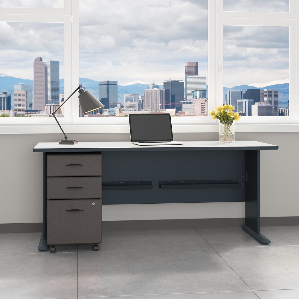 Bush Business Furniture Series A 72W Desk with Mobile File Cabinet, Slate/White Spectrum. Picture 2