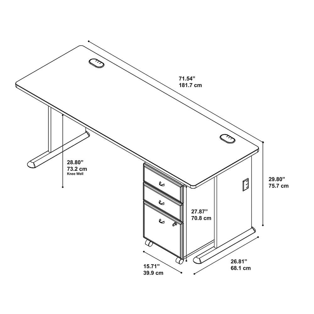 Bush Business Furniture Series A 72W Desk with Mobile File Cabinet, Slate/White Spectrum. Picture 8