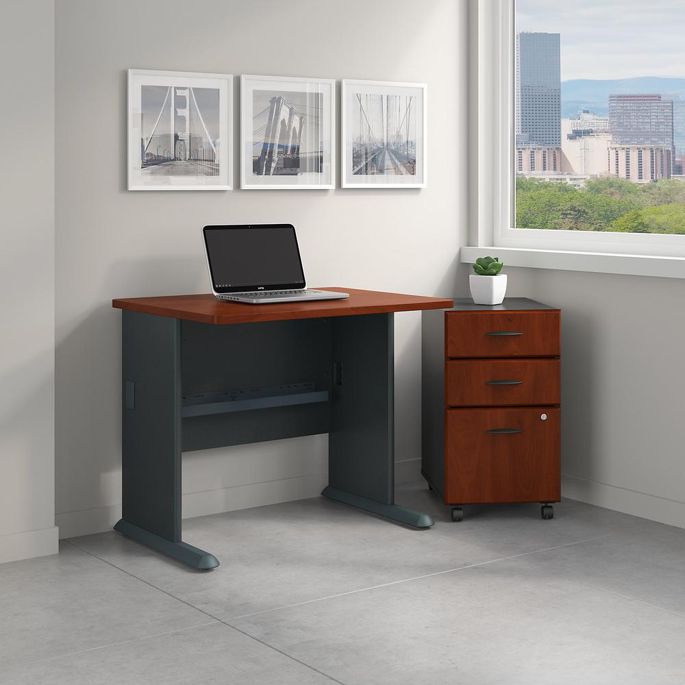 Bush Business Furniture Series A 36W Desk with Mobile File Cabinet, Hansen Cherry/Galaxy. Picture 2