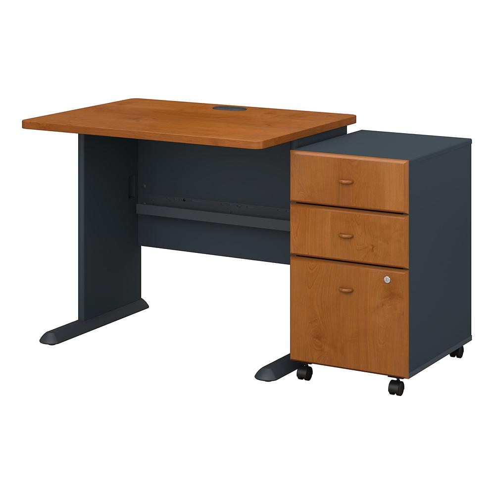 Bush Business Furniture Series A 36W Desk with Mobile File Cabinet, Natural Cherry/Slate. The main picture.