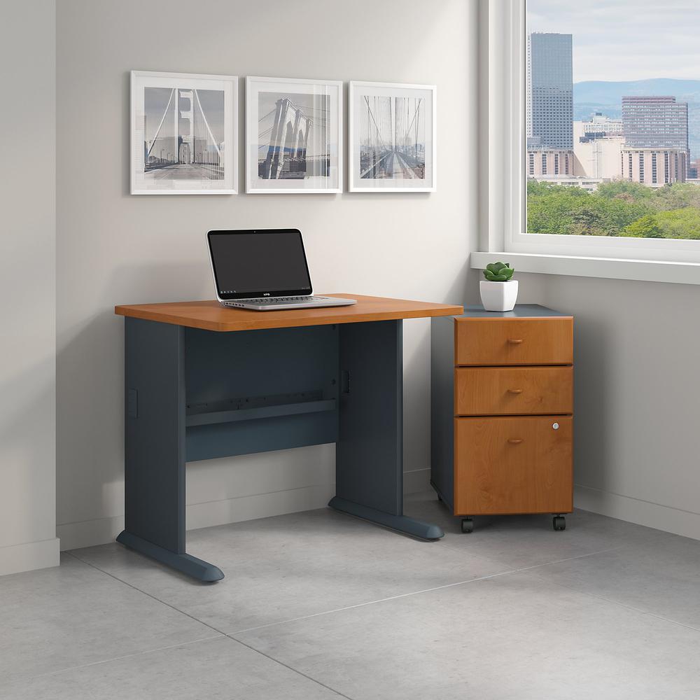 Bush Business Furniture Series A 36W Desk with Mobile File Cabinet, Natural Cherry/Slate. Picture 2