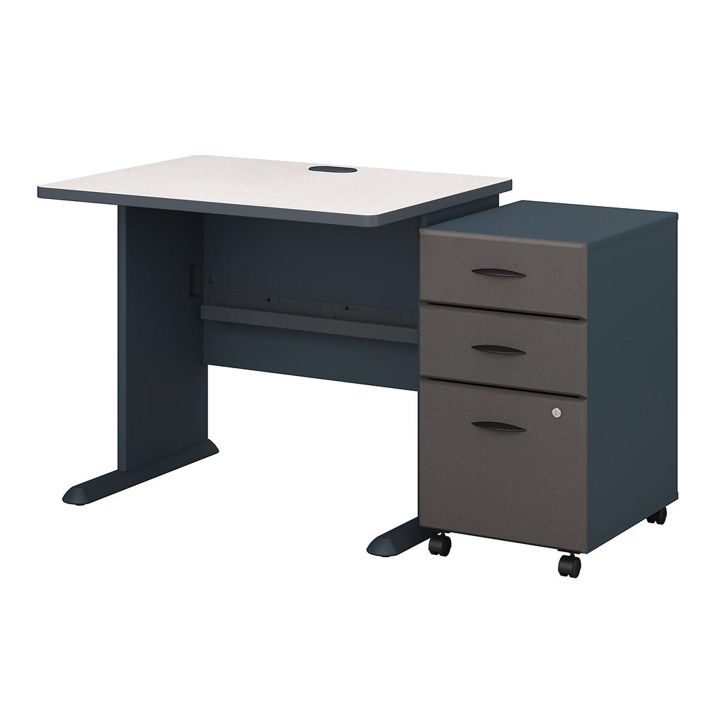 Bush Business Furniture Series A 36W Desk with Mobile File Cabinet, Slate/White Spectrum. Picture 1