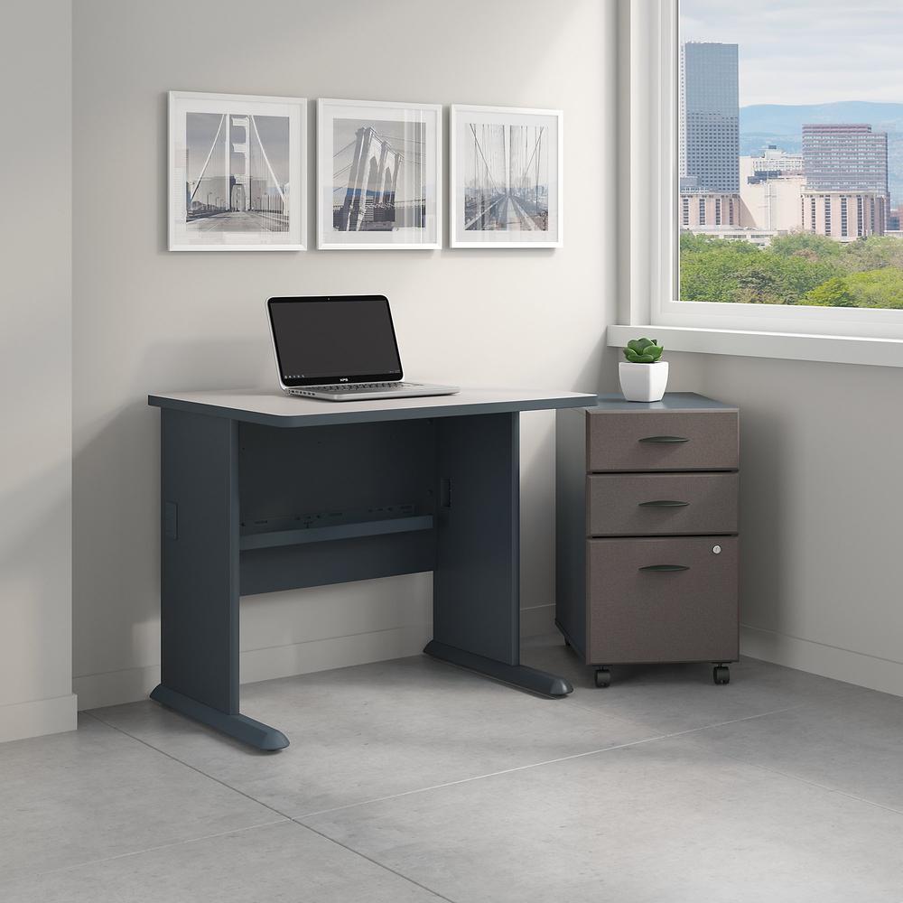 Bush Business Furniture Series A 36W Desk with Mobile File Cabinet, Slate/White Spectrum. Picture 2